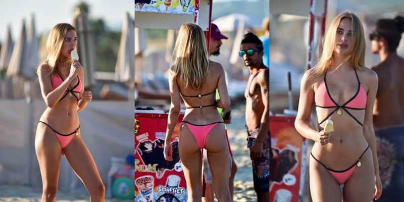 Kimberley Garner pembe bikini ile Miami'de