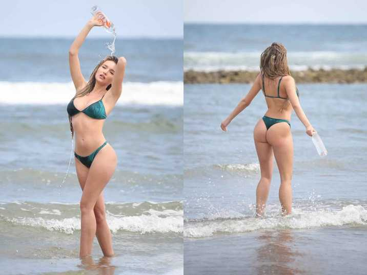 Trista Mikail yeşil bikiniyle 138 Water çekimlerinde