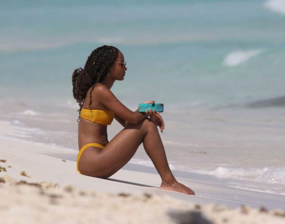 Roxanne Didier Nicholas sarı bikiniyle Tulum plajında