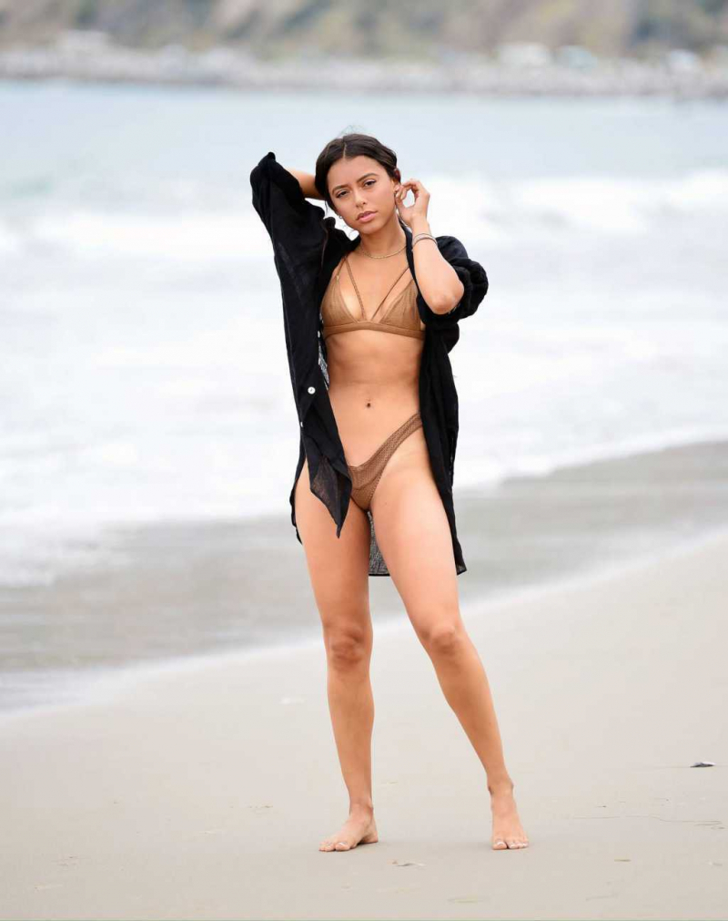 Michelle Hayden bikiniyle Malibu plajında