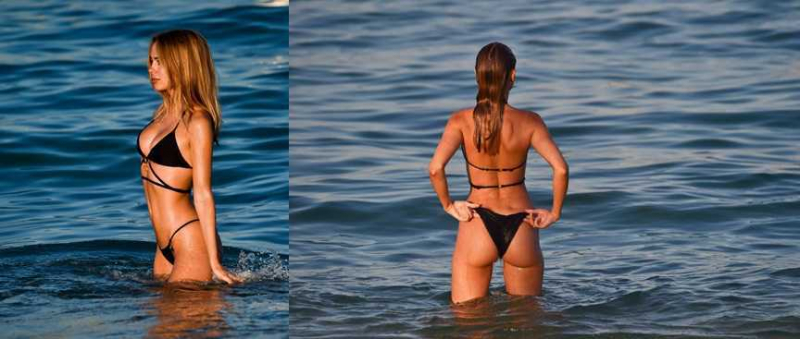 Kimberley Garner siyah bikiniyle Miami plajında