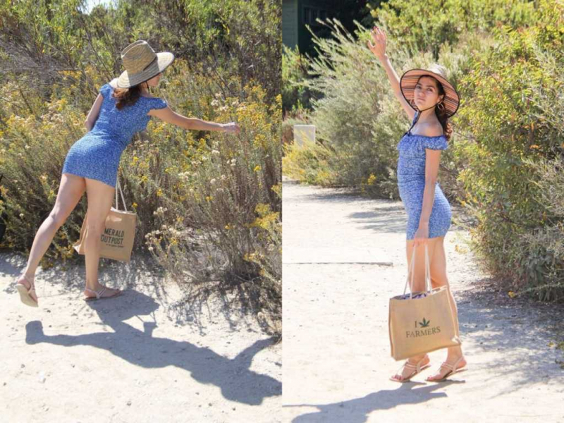 Blanca Blanco mavi mini elbise ile Los Angeles'ta