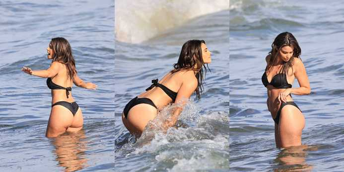 Jennifer Lahmers siyah bikini ile Santa Monica'da
