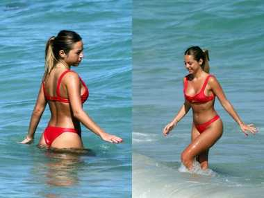 Maddy Burciaga kırmızı bikiniyle Miami'de