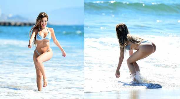 Farrah Abraham mavi bikini ile Malibu plajında