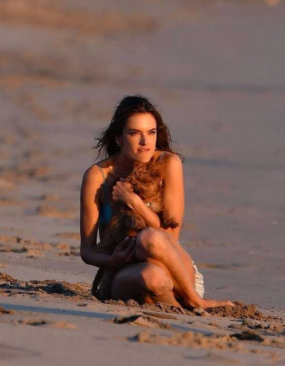 Alessandra Ambrosio kot şort ile Santa Monica plajında