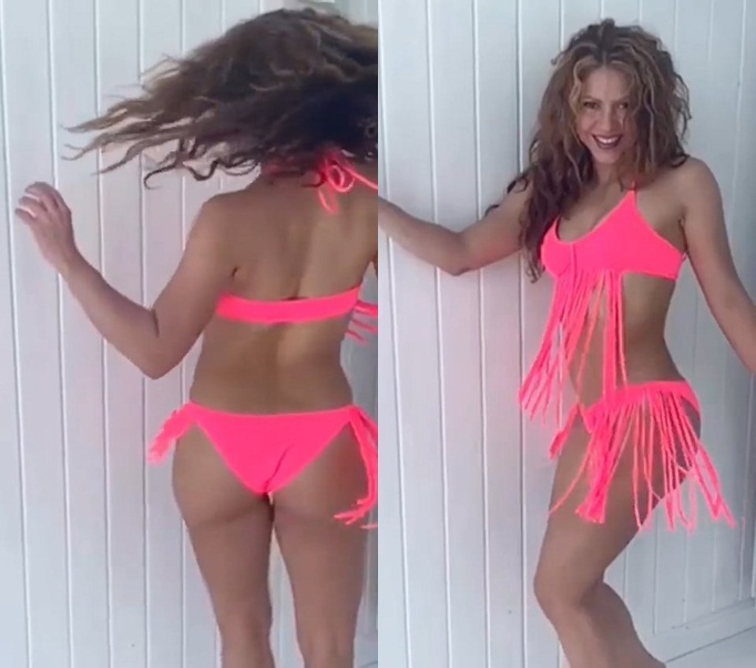 Shakira'dan pembe bikiniyle dans