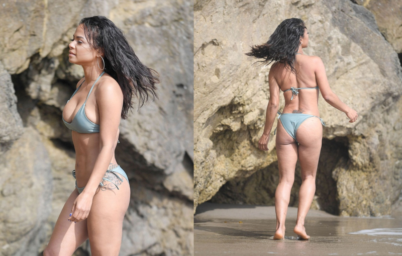 Christina Milian Malibu'da yeşil bikiniyle çekimlerde